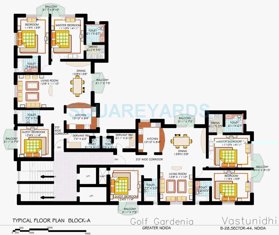 Floor plan of 3 BHK 1880 Sq. Ft. Apartment in MSA Golf Gardenia, Greater Noida