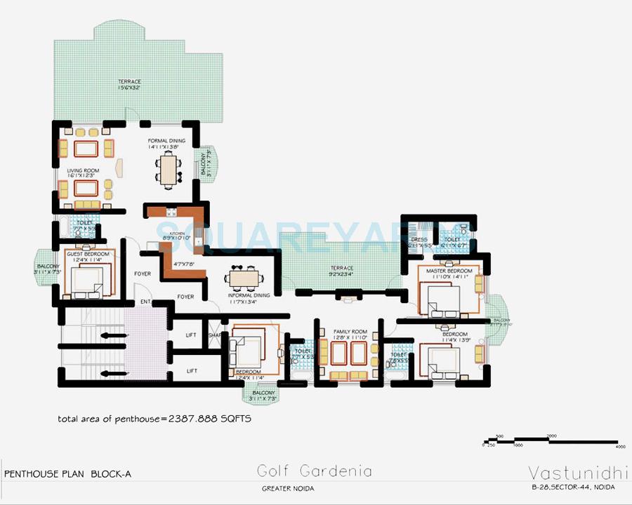Floor plan of 4 BHK 2387 Sq. Ft. Penthouse in MSA Golf Gardenia, Greater Noida