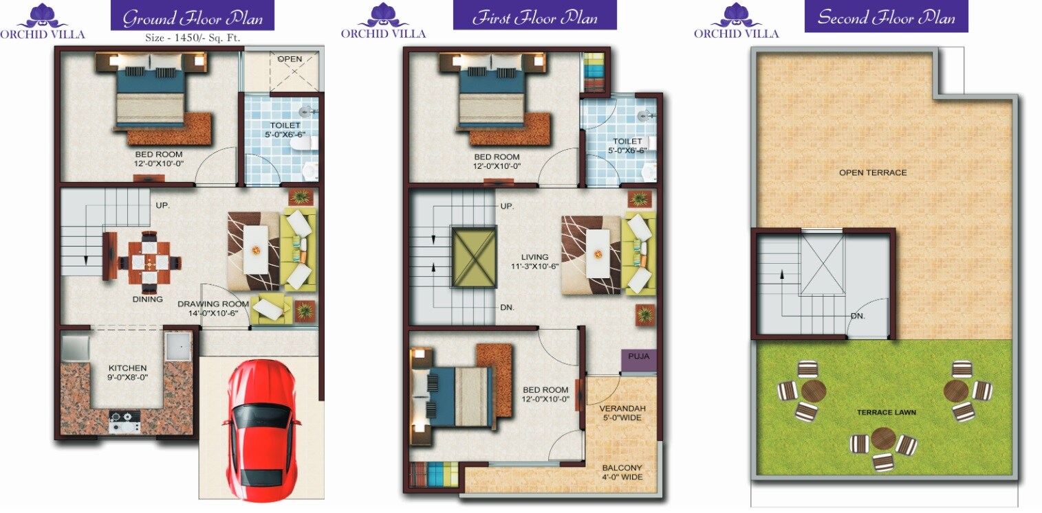 Floor plan of 3 BHK 1450 Sq. Ft. Apartment in NCR Orchid Villa, Greater Noida