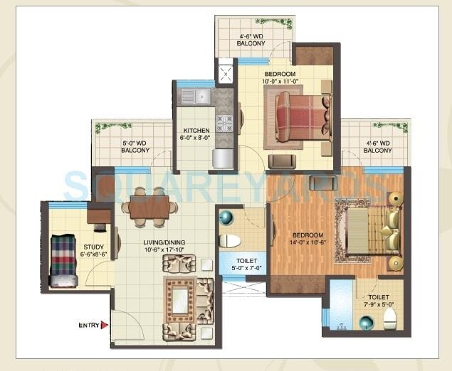 Floor plan of 2 BHK 1192 Sq. Ft. Apartment in Nimbus Express Park View - II, Greater Noida