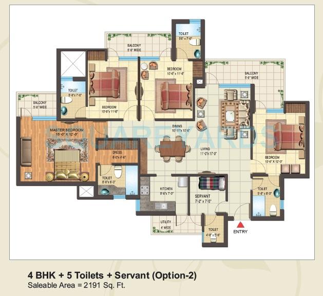 Floor plan of 4 BHK 2191 Sq. Ft. Apartment in Nimbus Express Park View - II, Greater Noida