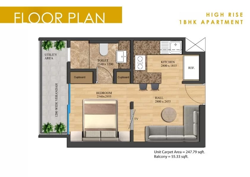 1 BHK 248 Sq. Ft. Apartment in Nimbus The Palm Village