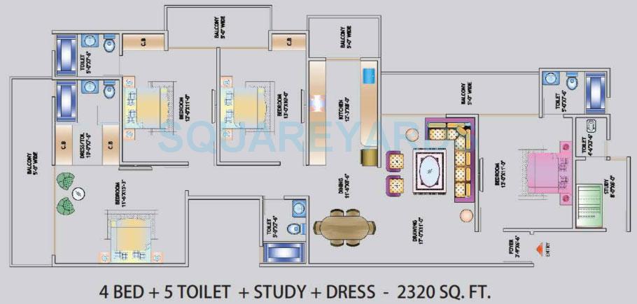Floor plan of 4 BHK 2320 Sq. Ft. Apartment in Nirala World Estate I, Greater Noida