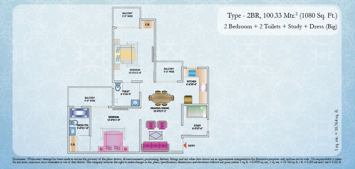 Floor plan of 2 BHK Apartment - 1080 sq. ft. in Nirala Estate, Greater Noida