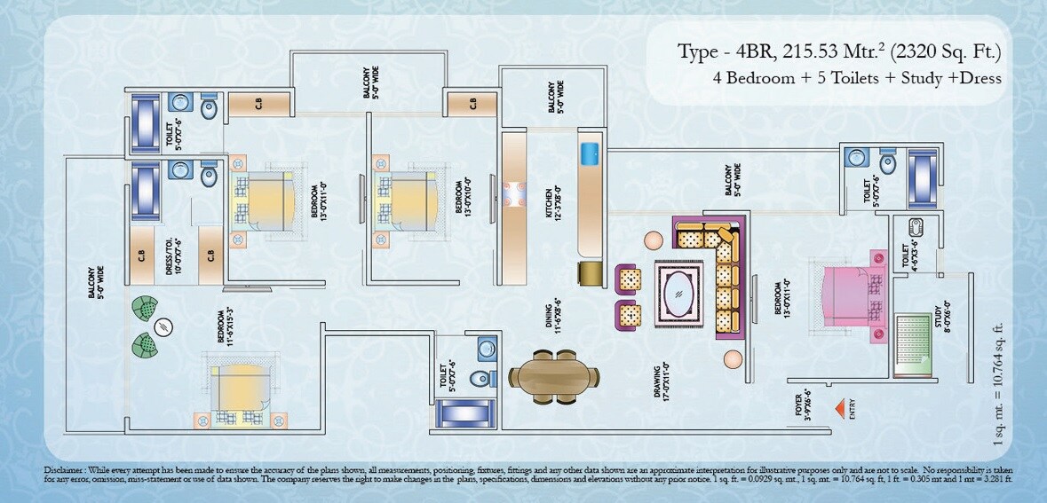 Floor plan of 4 BHK Apartment - 2320 sq. ft. in Nirala Estate, Greater Noida