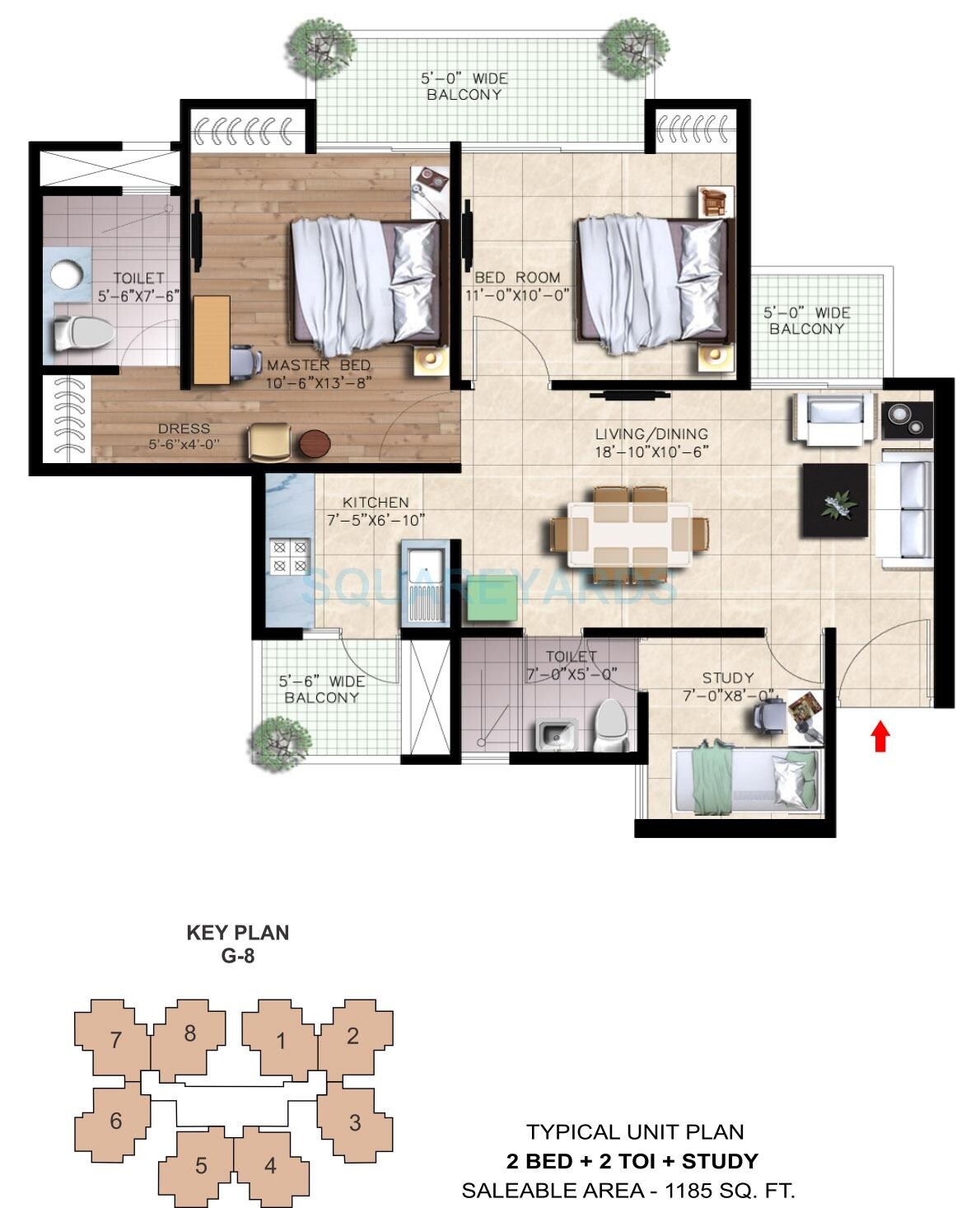 Floor plan of 2 BHK 1185 Sq. Ft. Apartment in Nirala Greenshire, Greater Noida