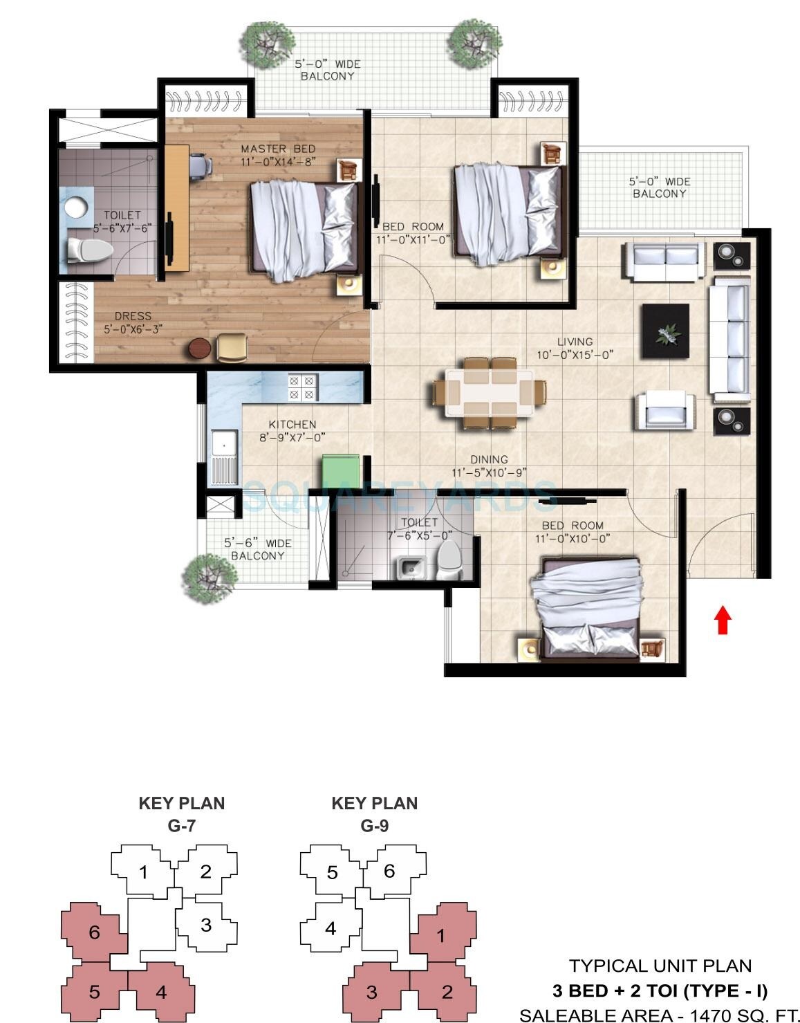 Floor plan of 3 BHK 1470 Sq. Ft. Apartment in Nirala Greenshire, Greater Noida