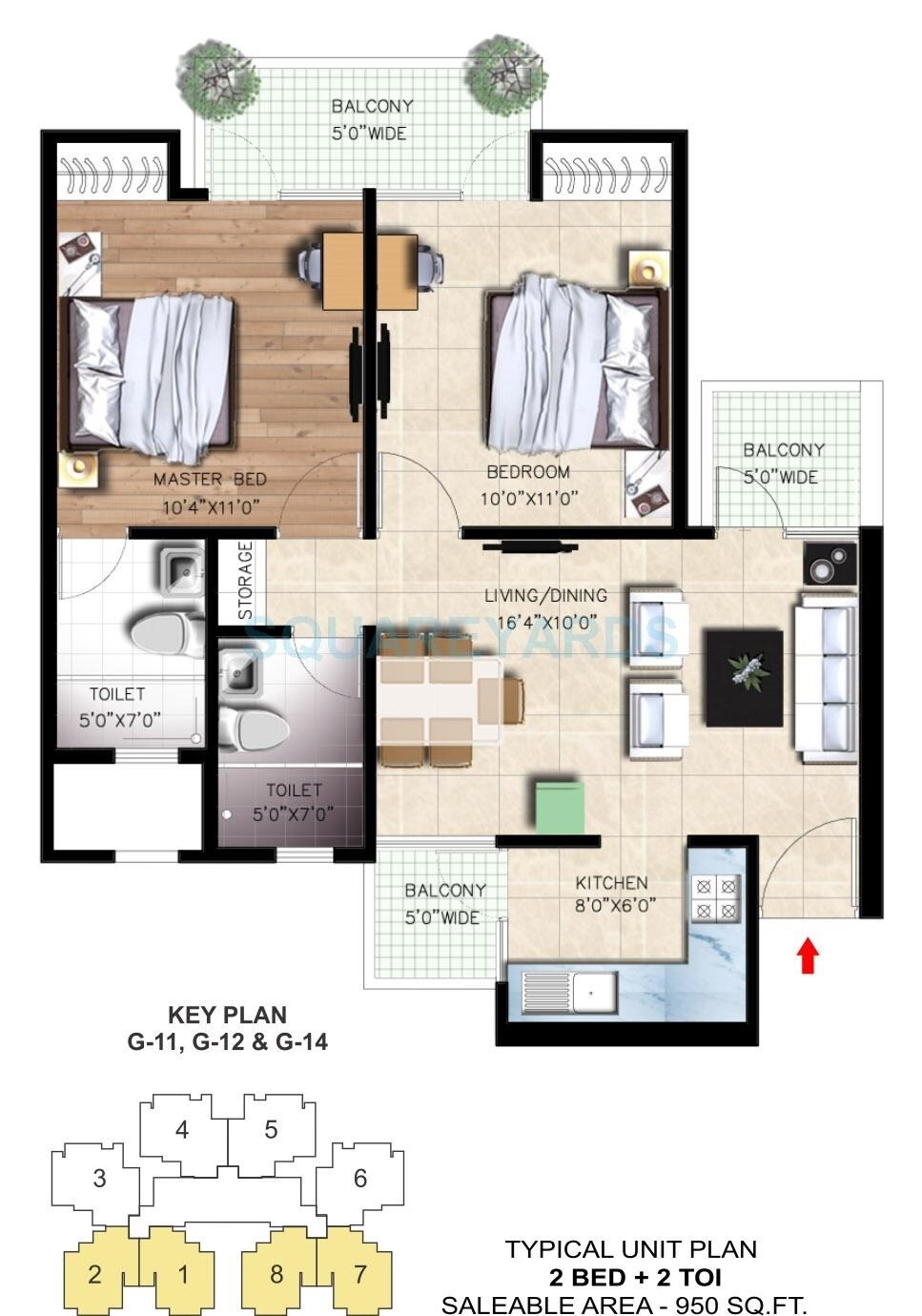 Floor plan of 2 BHK 950 Sq. Ft. Apartment in Nirala Greenshire Phase II, Greater Noida