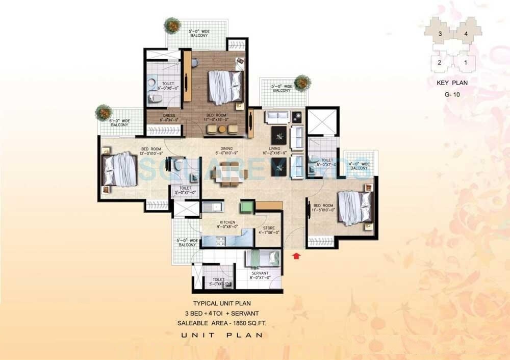 Floor plan of 3 BHK 1860 Sq. Ft. Apartment in Nirala Greenshire Phase II, Greater Noida