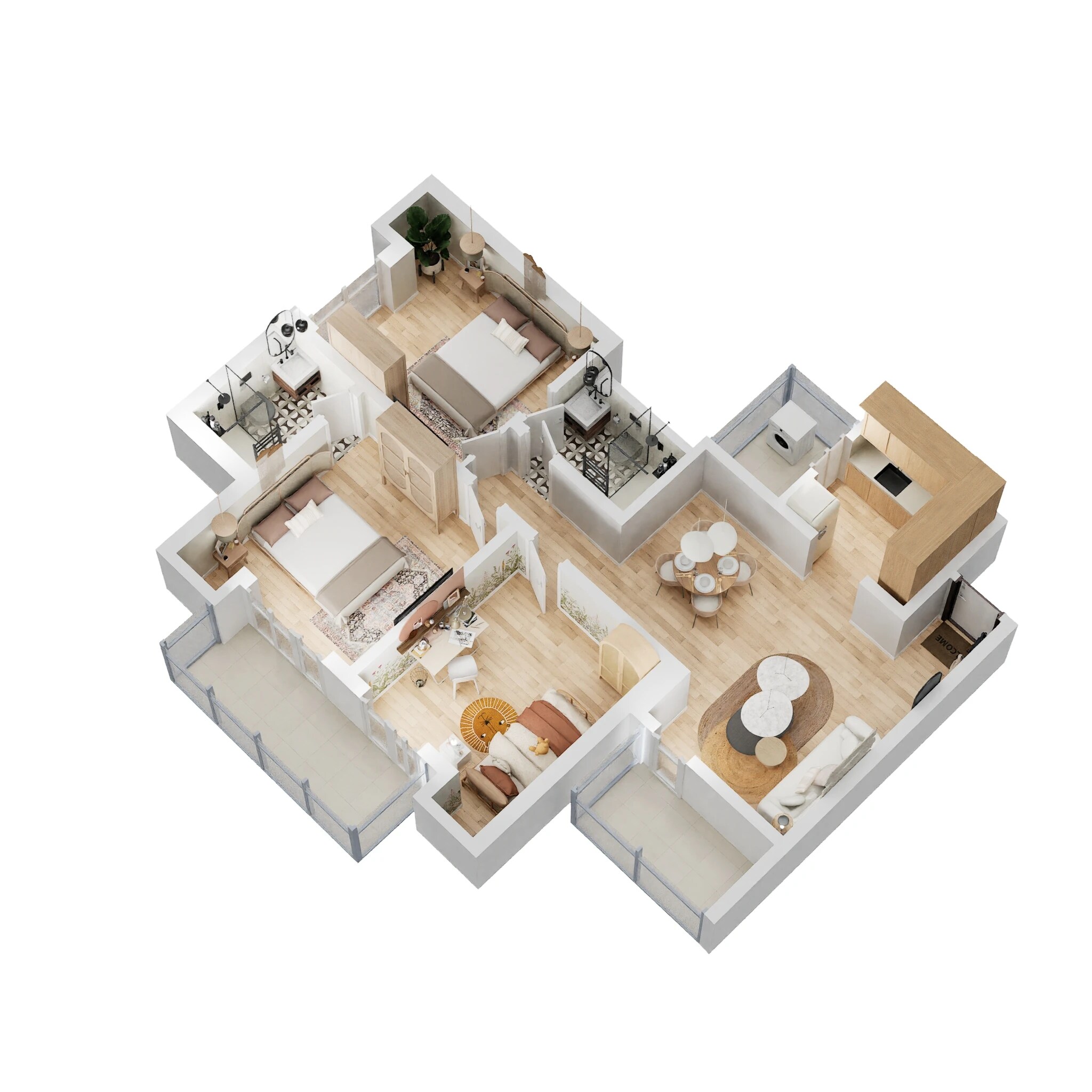 Floor plan of 3 BHK 1405 Sq. Ft. Apartment in Oasis GrandStand, Greater Noida