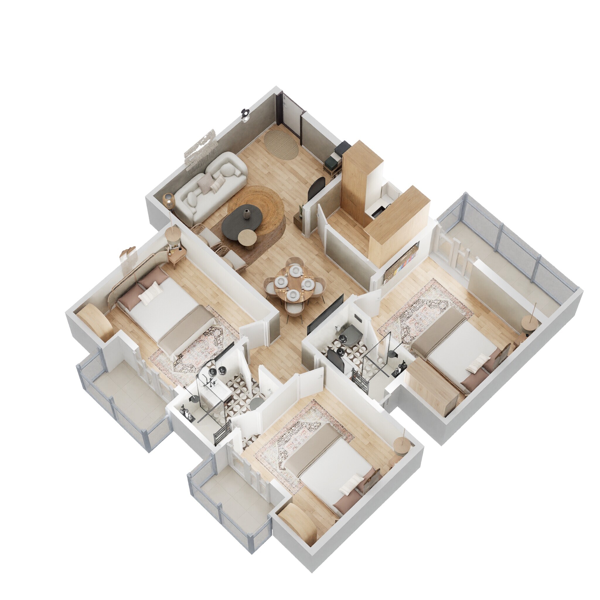 Floor plan of 3 BHK 1225 Sq. Ft. Apartment in Oasis Homes, Greater Noida