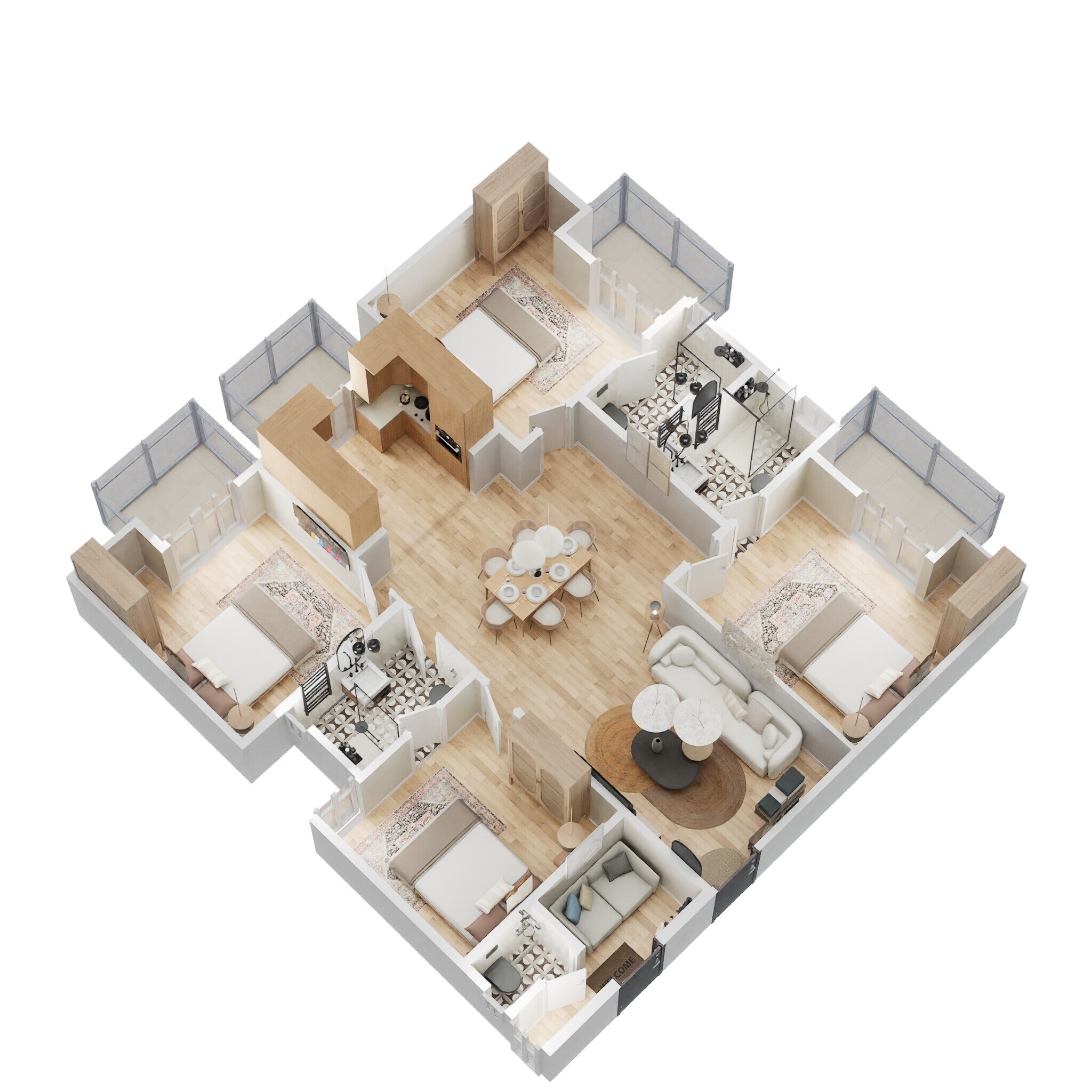 Floor plan of 4 BHK 1800 Sq. Ft. Apartment in Oasis Homes, Greater Noida