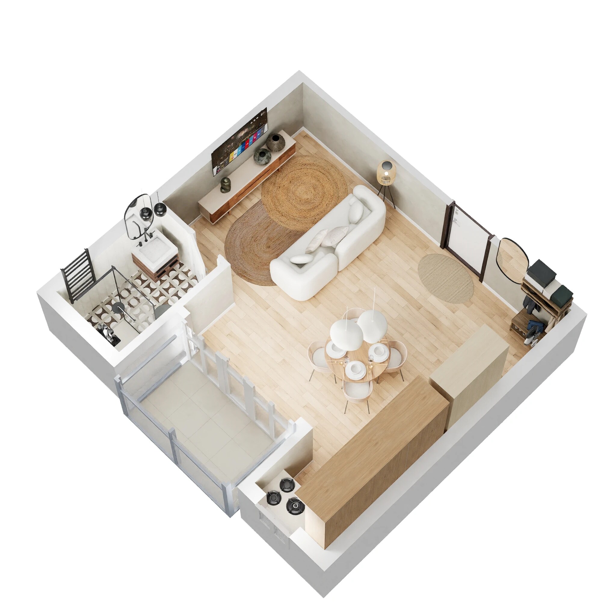 Floor plan of 1 BHK 595 Sq. Ft. Apartment in Oasis Venetia Heights, Greater Noida
