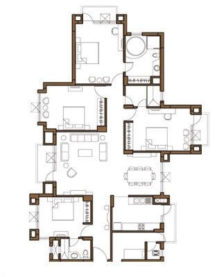 Floor plan of 4 BHK 2435 Sq. Ft. Apartment in Omaxe Palm Greens, Greater Noida