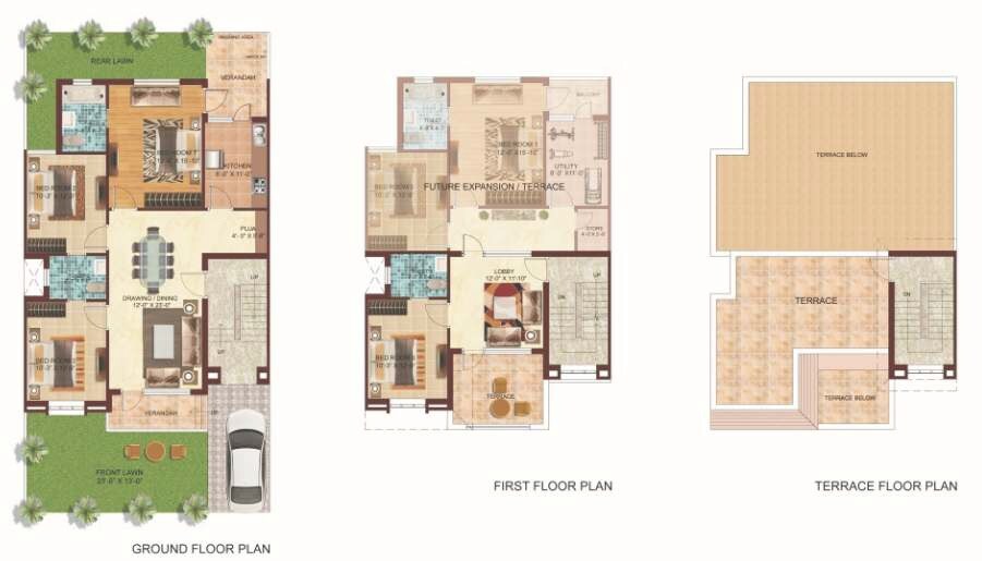 Floor plan of 4 BHK 2110 Sq. Ft. Villa in Omaxe Palm Greens Villas, Greater Noida
