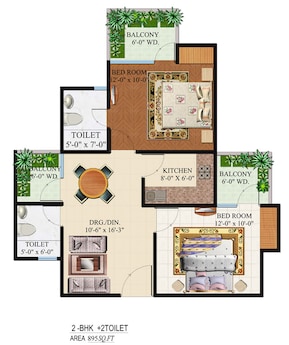 2 BHK 895 Sq. Ft. Apartment in Omkar Royal Nest