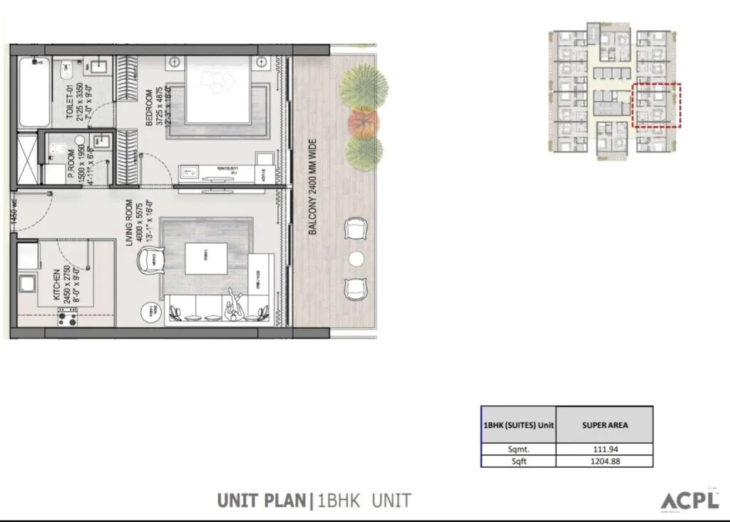 Floor plan of 1 BHK 1204 Sq. Ft. Apartment in Omnis The Elysium, Greater Noida