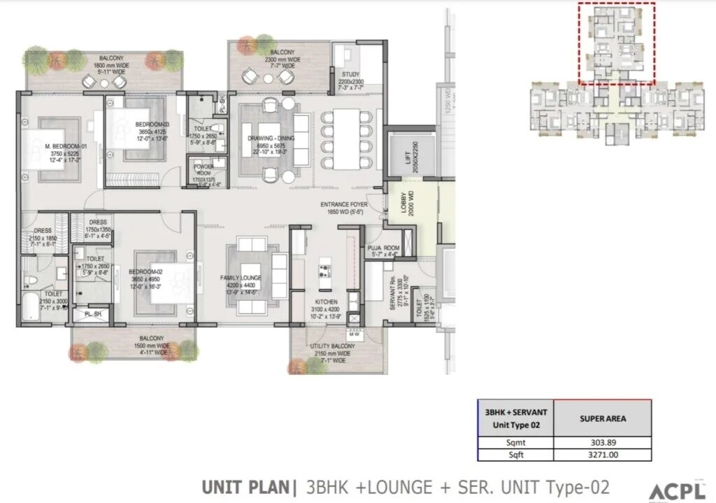 Floor plan of 3 BHK 3271 Sq. Ft. Apartment in Omnis The Elysium, Greater Noida