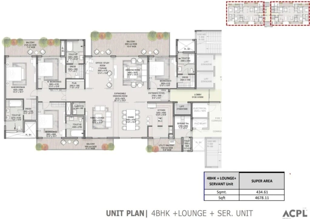 Floor plan of 4 BHK 4678 Sq. Ft. Apartment in Omnis The Elysium, Greater Noida