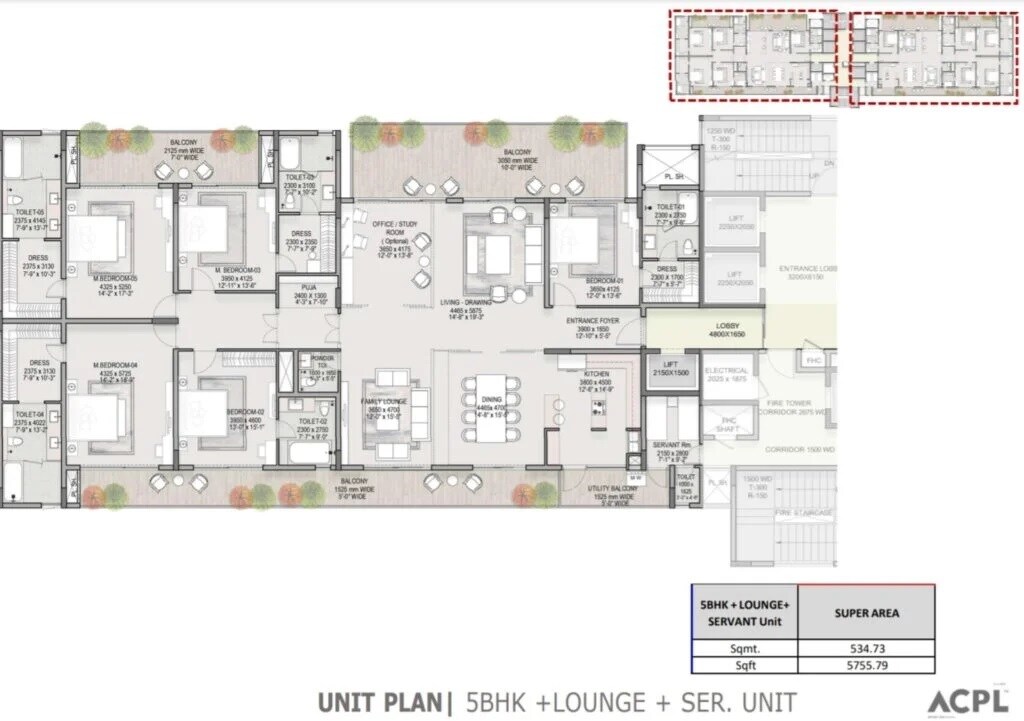 Floor plan of 5 BHK 5756 Sq. Ft. Apartment in Omnis The Elysium, Greater Noida