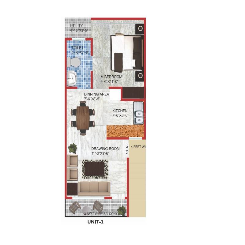 Floor plan of 1 BHK 500 Sq. Ft. Ind Floor in Omson Nature Valley, Greater Noida