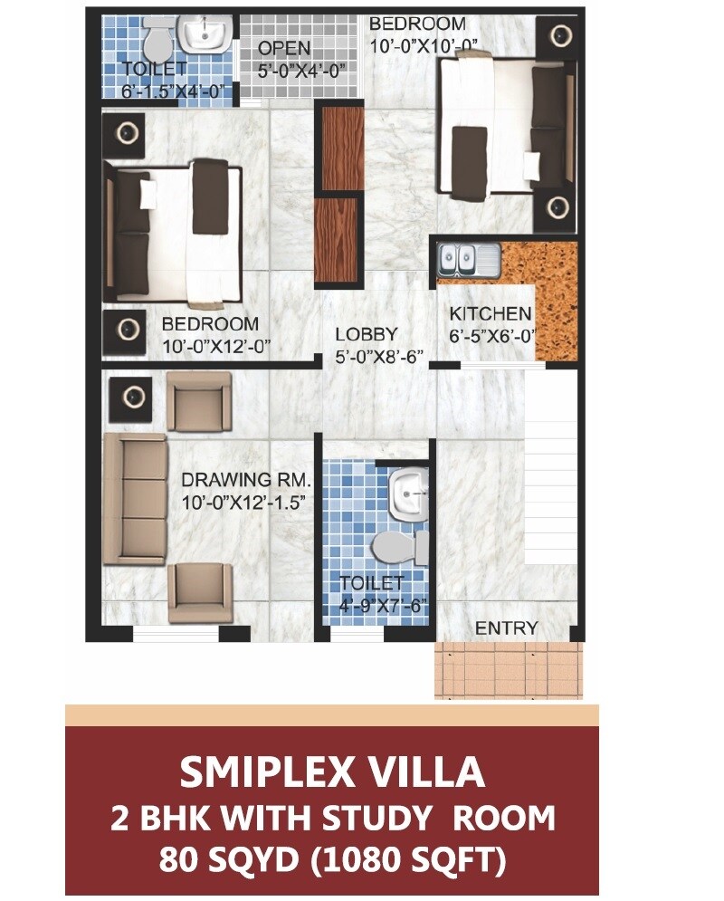 Floor plan of 2 BHK 1080 Sq. Ft. Villa in Omson Nature Valley, Greater Noida