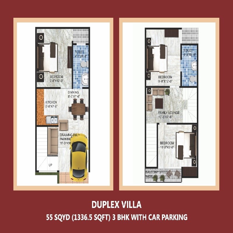Floor plan of 3 BHK 1336 Sq. Ft. Villa in Omson Nature Valley, Greater Noida