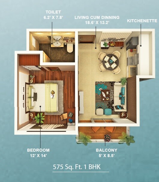 1 BHK 575 Sq. Ft. Apartment