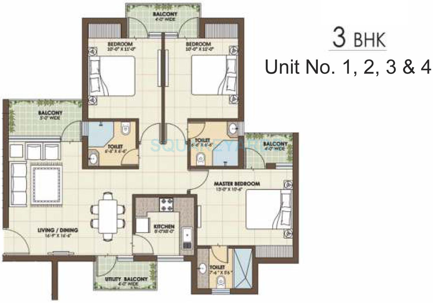 Floor plan of 3 BHK 1503 Sq. Ft. Apartment in Orris Golf Homes Green Bay, Greater Noida