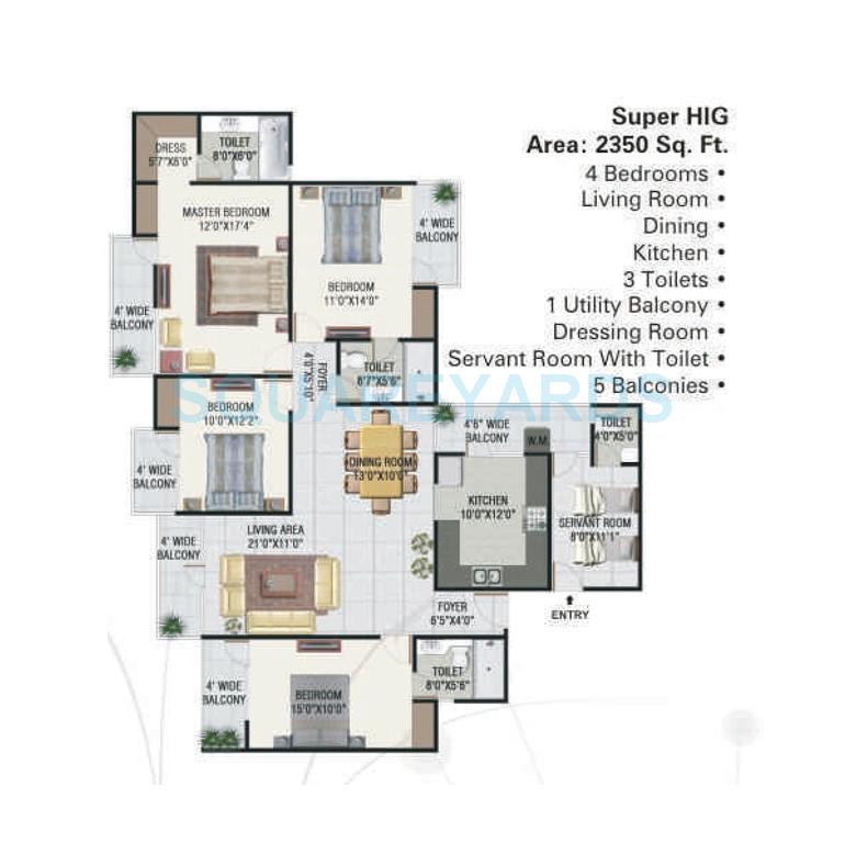 Floor plan of 4 BHK 2350 Sq. Ft. Apartment in Panchsheel Greens, Greater Noida