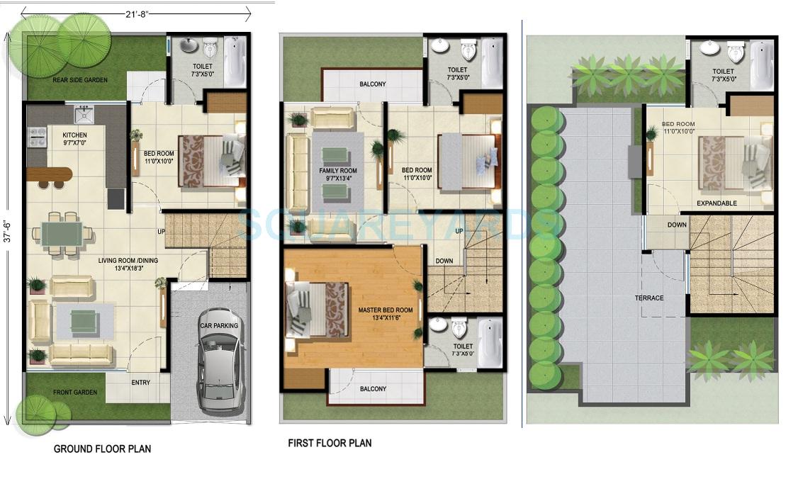 Floor plan of 3 BHK 1730 Sq. Ft. Villa in Panchsheel Villas, Greater Noida