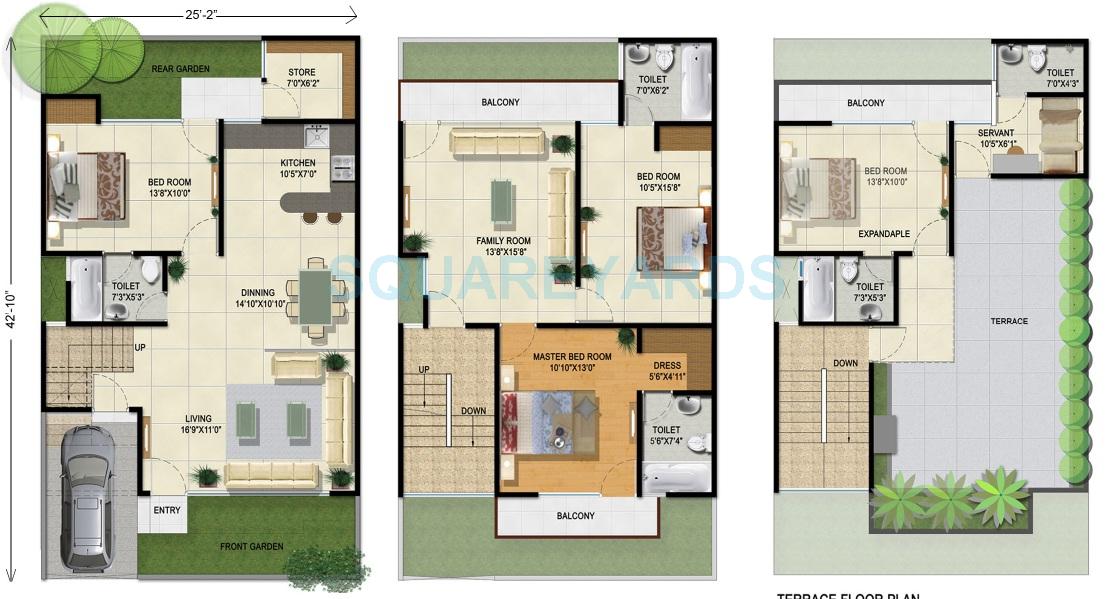 Floor plan of 3 BHK 2325 Sq. Ft. Villa in Panchsheel Villas, Greater Noida