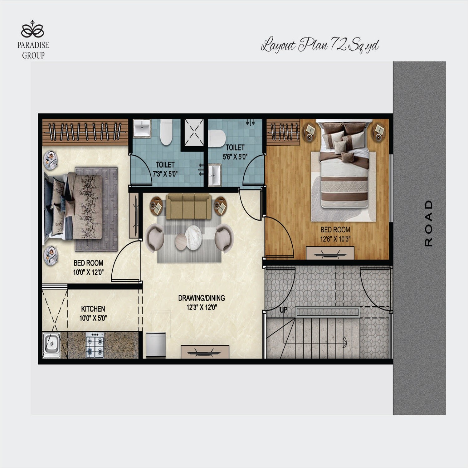Floor plan of 2 BHK 990 Sq. Ft. Villa in Paradise Aalayam Srishti Villa, Greater Noida