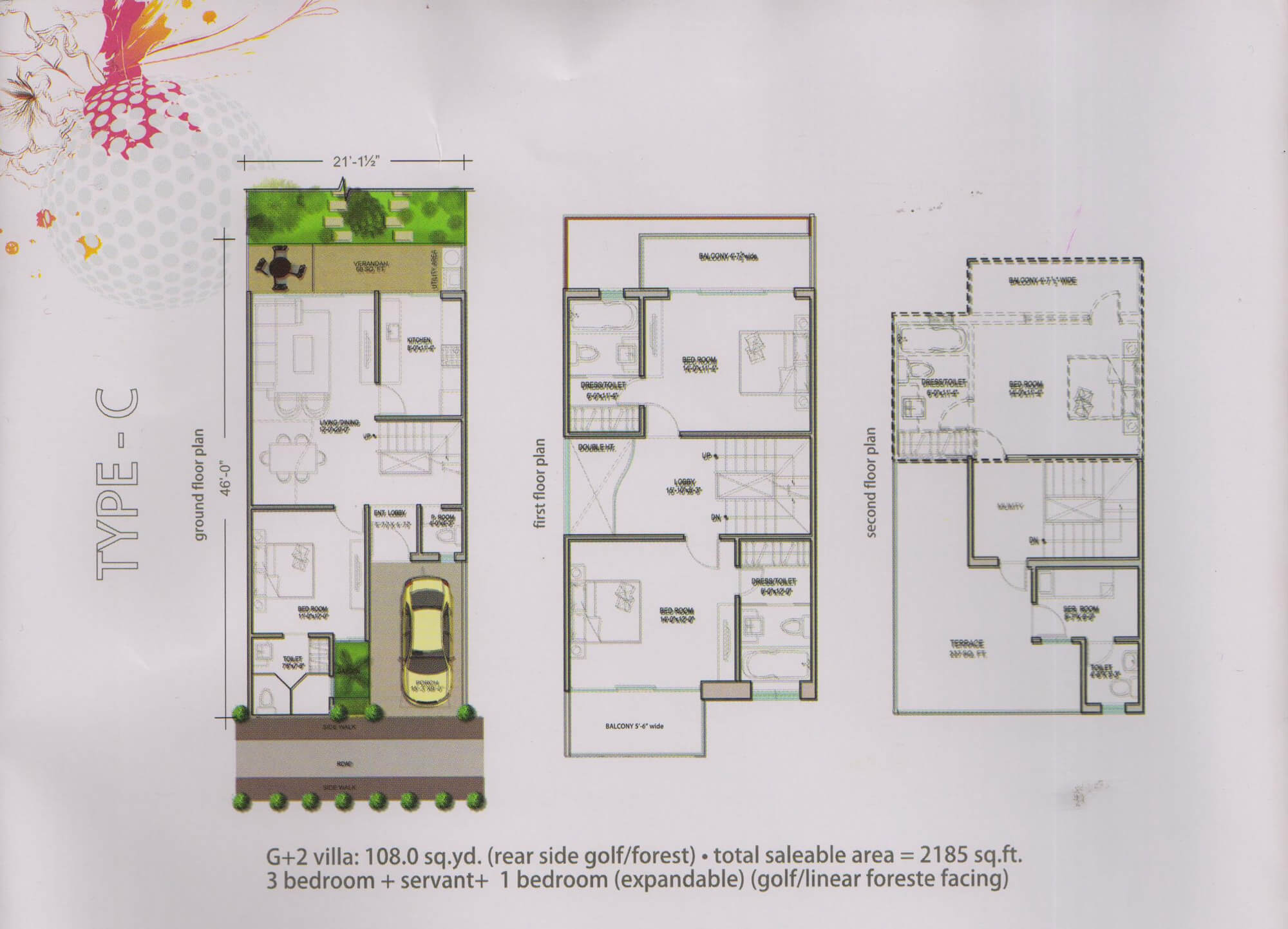 Floor plan of 3 BHK 2185 Sq. Ft. Villa in Paramount Golfforeste, Greater Noida
