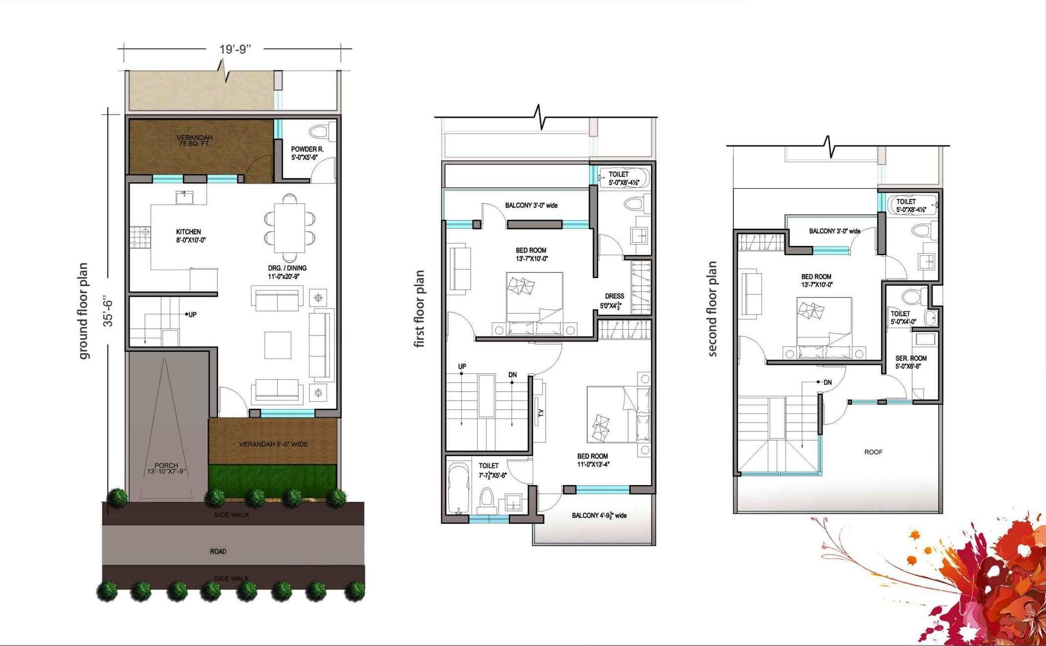 Floor plan of 3 BHK 1742 Sq. Ft. Villa in Paramount Golfforeste, Greater Noida