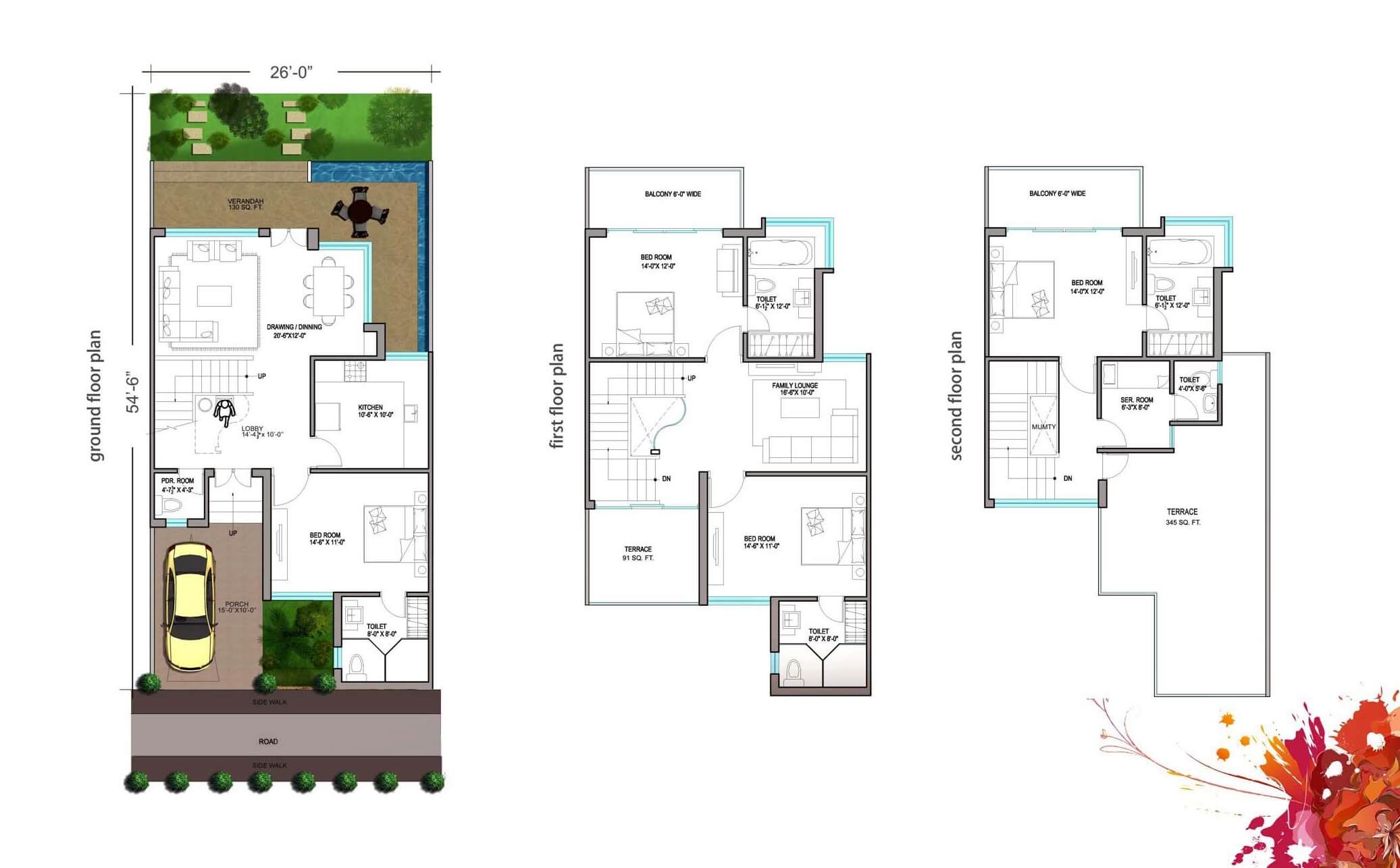 Floor plan of 4 BHK 3008 Sq. Ft. Villa in Paramount Golfforeste, Greater Noida