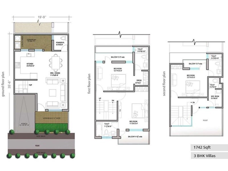 Floor plan of 3 BHK 1742 Sq. Ft. Villa in Paramount Golfforeste Villas, Greater Noida