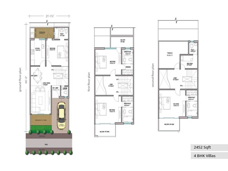 Floor plan of 4 BHK 2452 Sq. Ft. Villa in Paramount Golfforeste Villas, Greater Noida