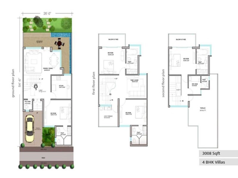 Floor plan of 4 BHK 3008 Sq. Ft. Villa in Paramount Golfforeste Villas, Greater Noida