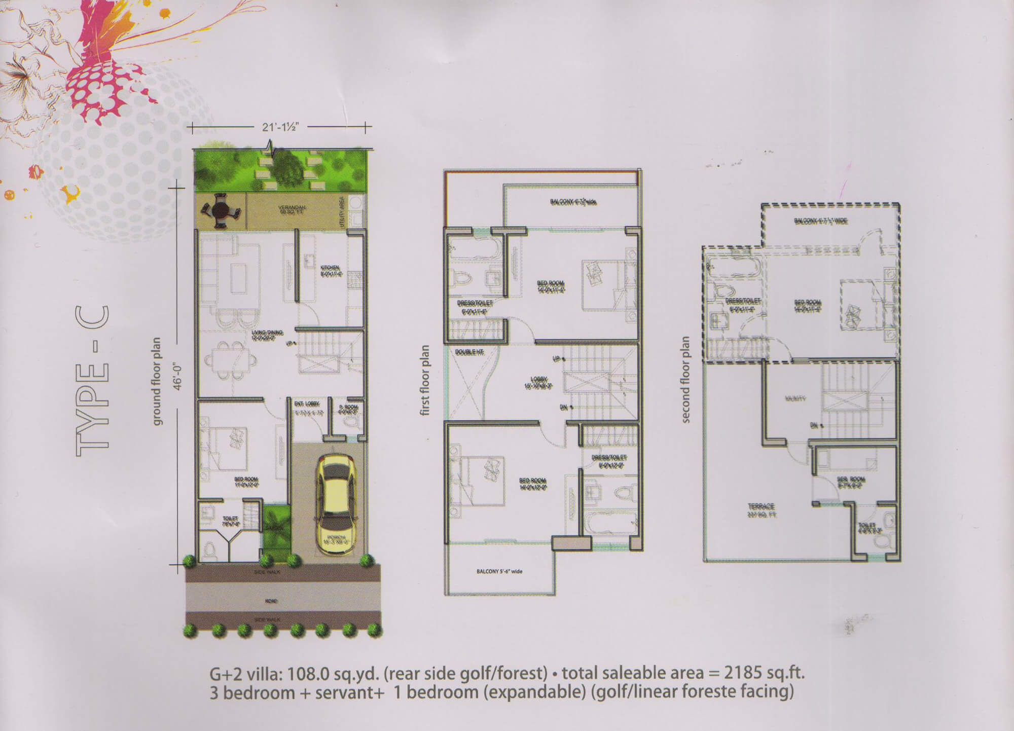 Floor plan of 3 BHK 2185 Sq. Ft. Villa in Paramount Golfforeste Villas, Greater Noida