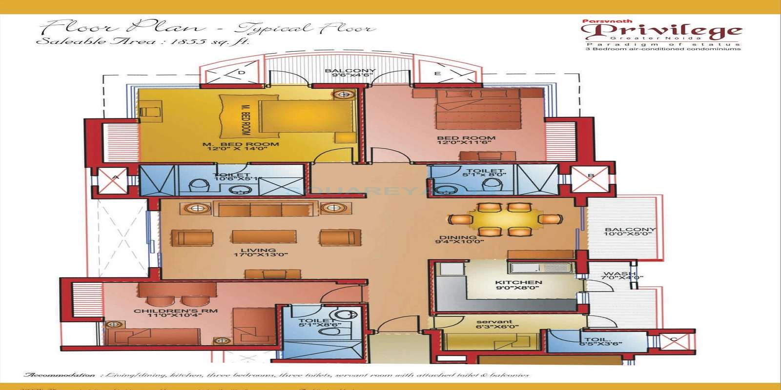 3 BHK 1855 Sq. Ft. Apartment in Parsvnath Privilege Phase 2