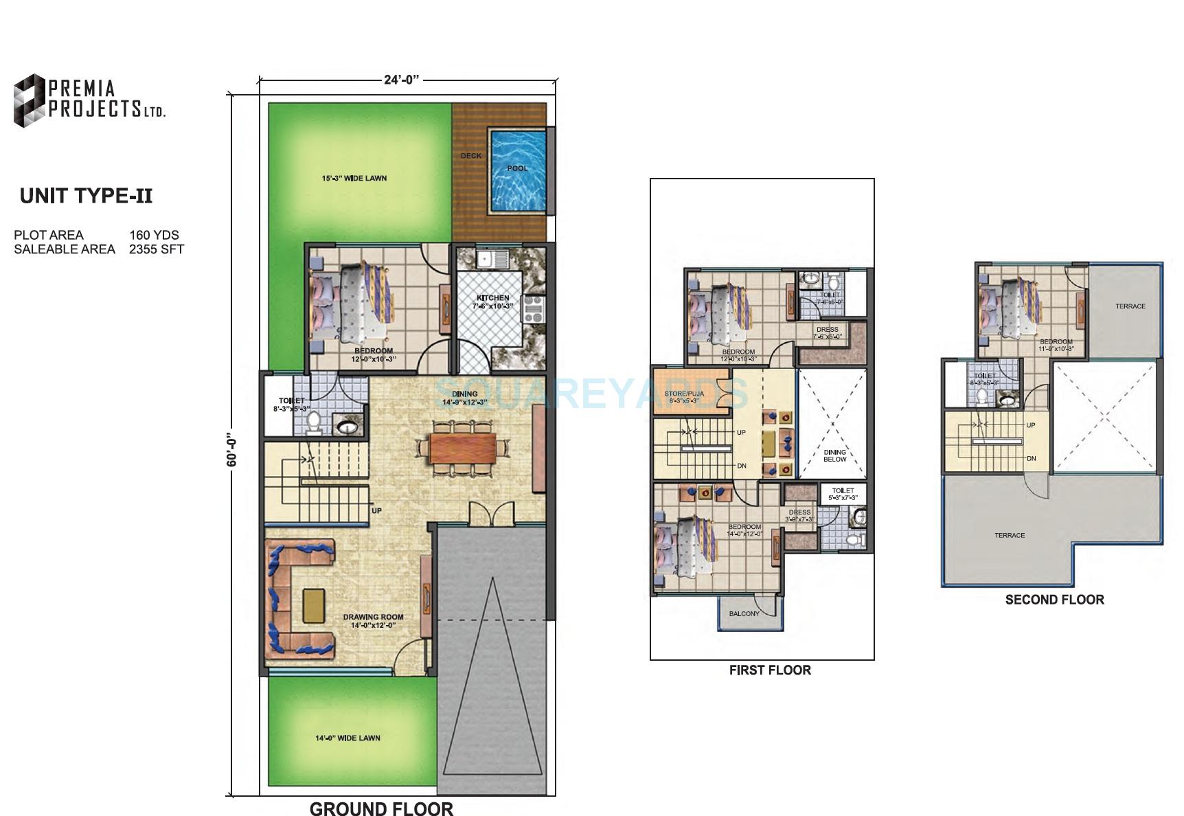 Floor plan of 4 BHK 2355 Sq. Ft. Villa in Premia Corporate City Power Villas, Greater Noida