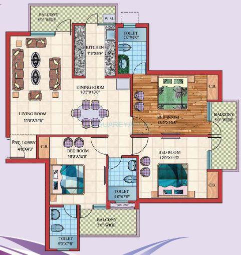 3 BHK 1595 Sq. Ft. Apartment