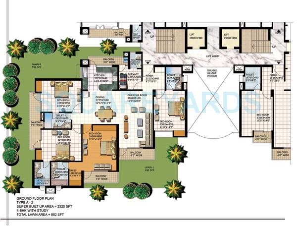 Floor plan of 4 BHK 2320 Sq. Ft. Apartment in Purvanchal Heights, Greater Noida