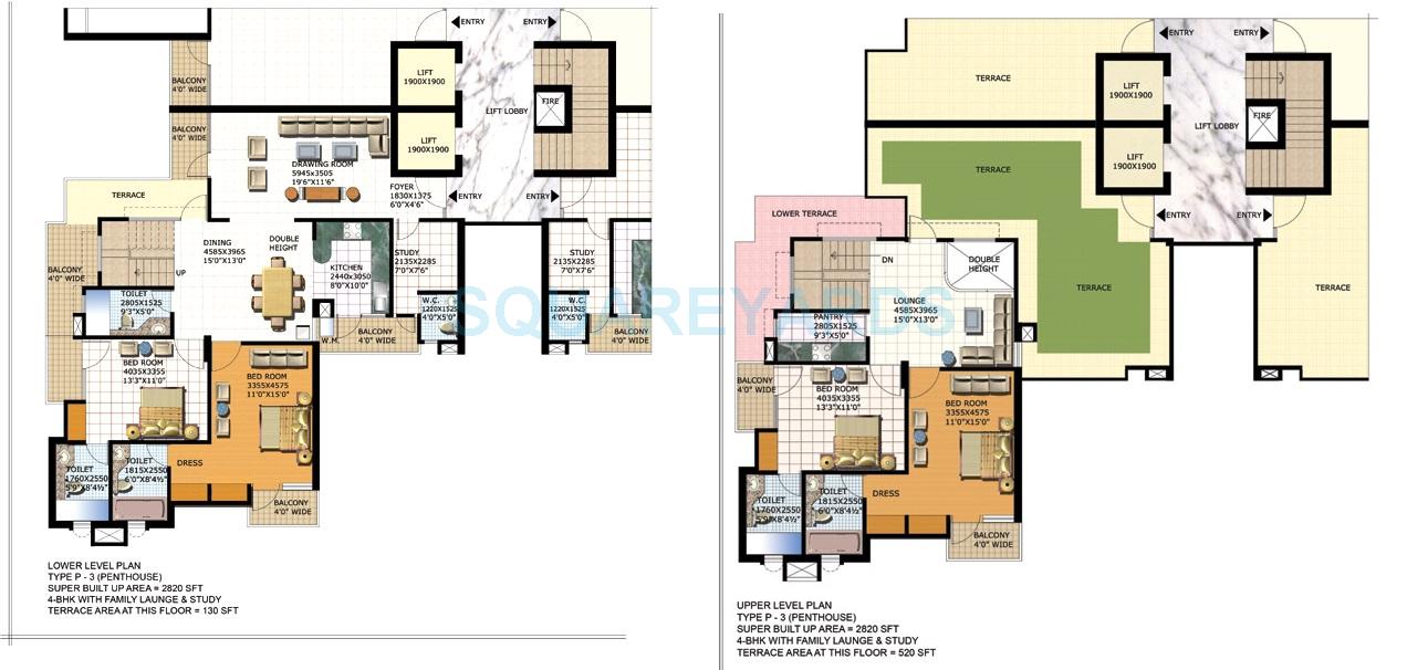 Floor plan of 4 BHK 2820 Sq. Ft. Penthouse in Purvanchal Heights, Greater Noida