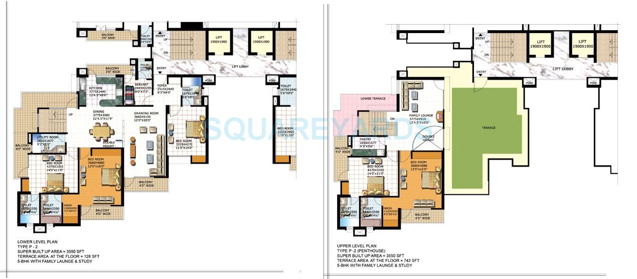 Floor plan of 5 BHK 3550 Sq. Ft. Penthouse in Purvanchal Heights, Greater Noida