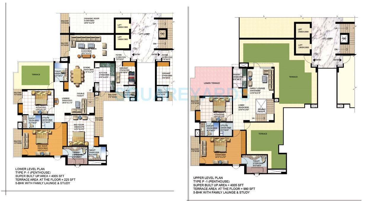 Floor plan of 5 BHK 4005 Sq. Ft. Penthouse in Purvanchal Heights, Greater Noida