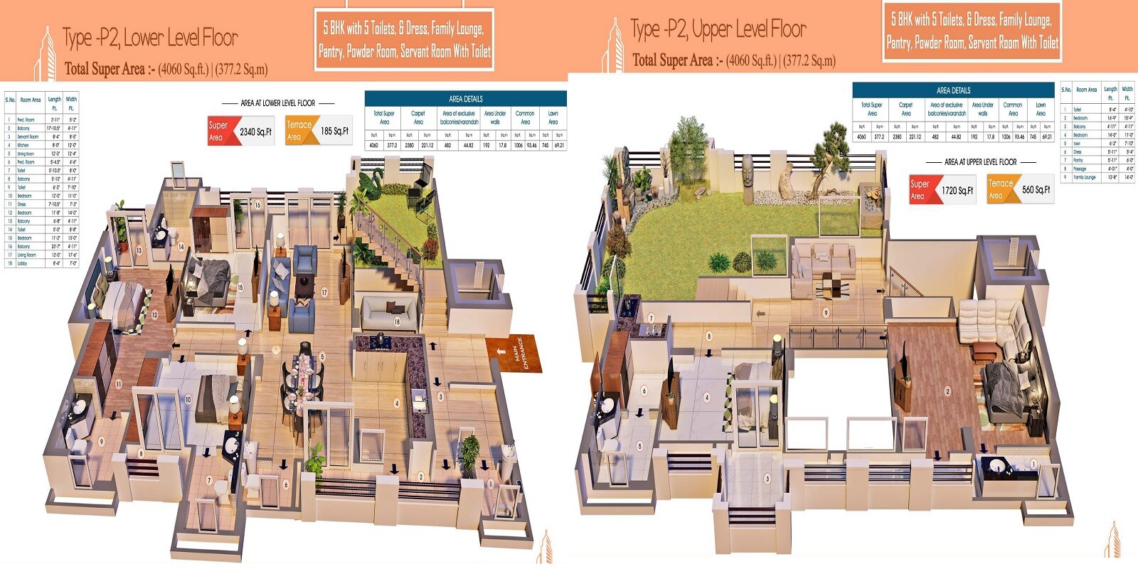 Floor plan of 5 BHK 5130 Sq. Ft. Penthouse in Purvanchal Royal City, Greater Noida