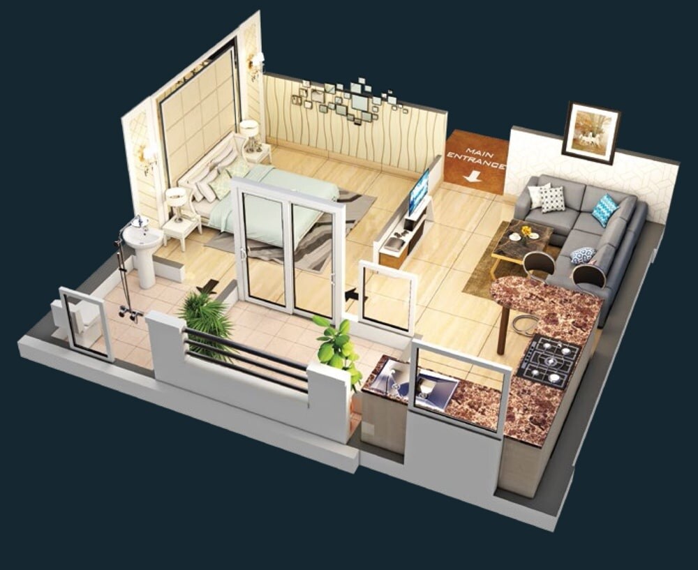 Floor plan of 1 BHK 314 Sq. Ft. Apartment in Purvanchal Royal Square, Greater Noida