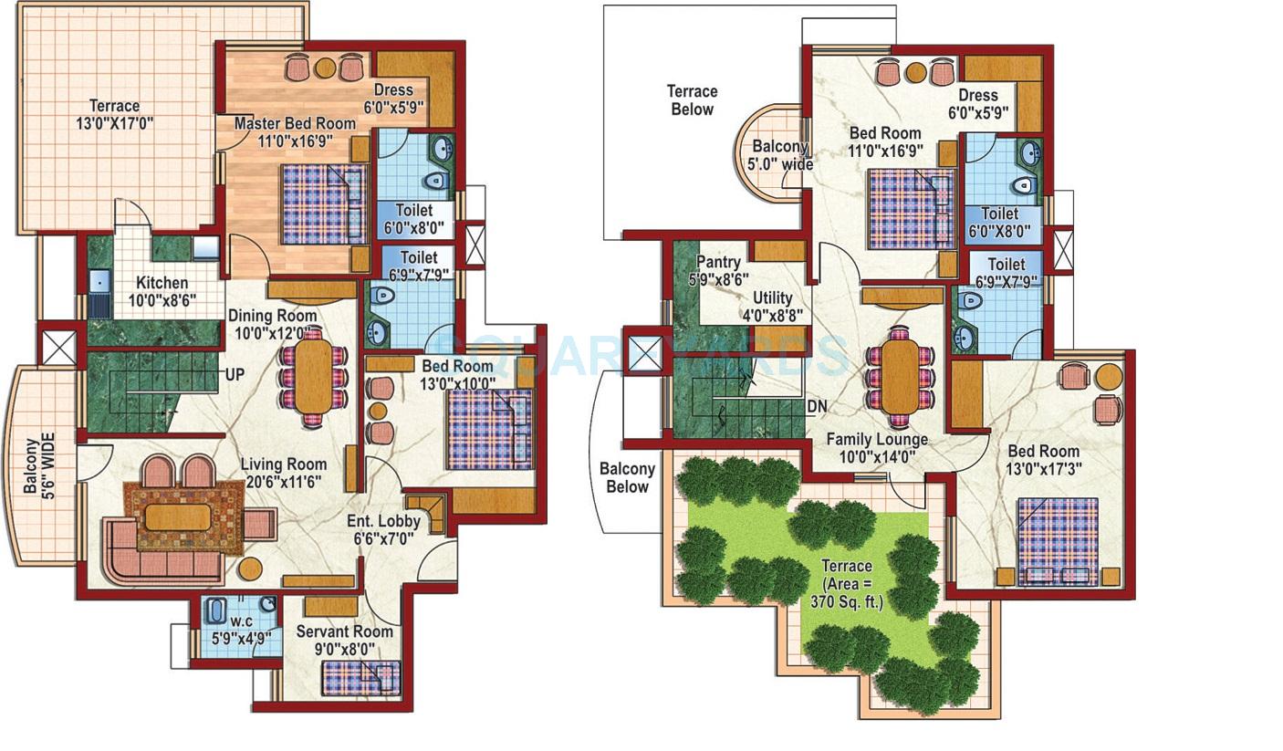 Floor plan of 4 BHK 2495 Sq. Ft. Penthouse in Purvanchal Silver City II, Greater Noida